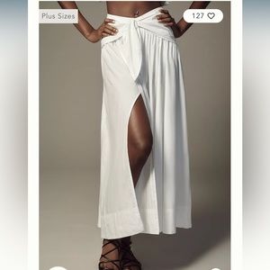 By Anthropologie Poplin Tie-Front Side-Slit Skirt